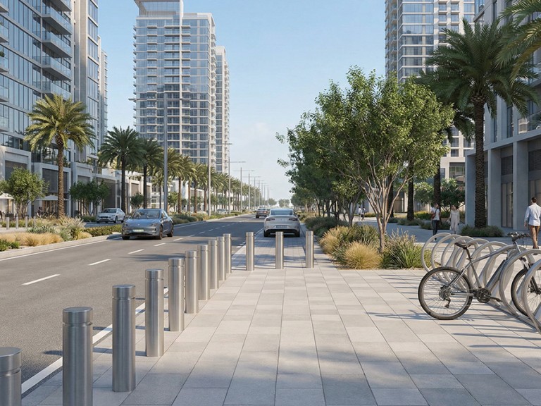 Street with Bollards and Bike Racks